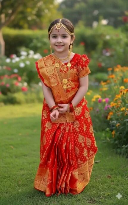 baby rady Katan Saree red cod 1220