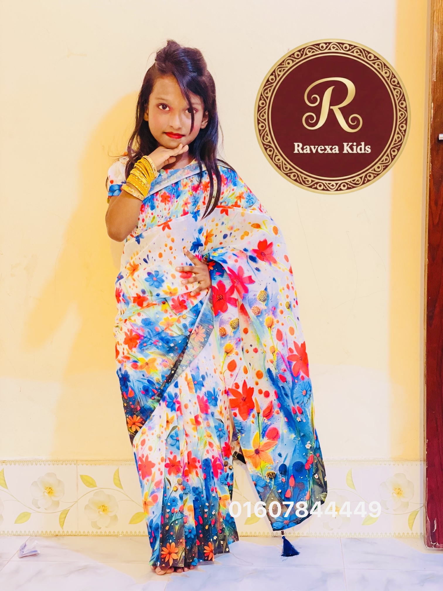 LUZNE4593 ডিজিটাল প্রিন্ট চান্দেরি সিল্ক রেডি শাড়ী - Image 1